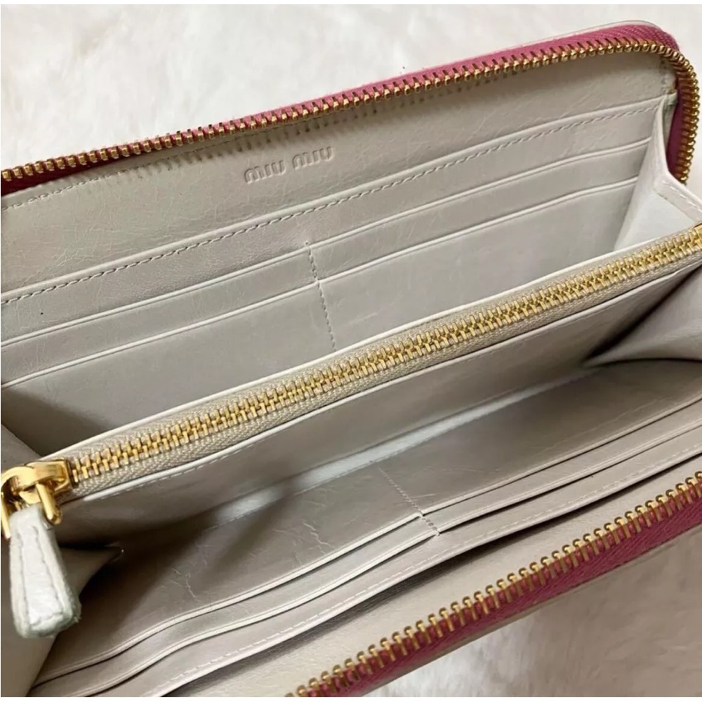 EUC MIU MIU Long Leather Wallet Purse Heart Zip Around Pink Leather Authentic - Picture 7 of 10